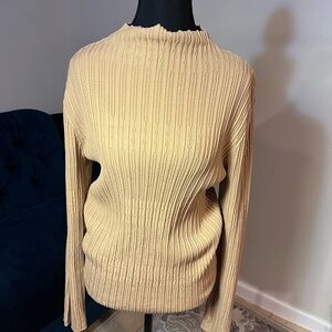 Silk Tan Ribbed Knit Sweater